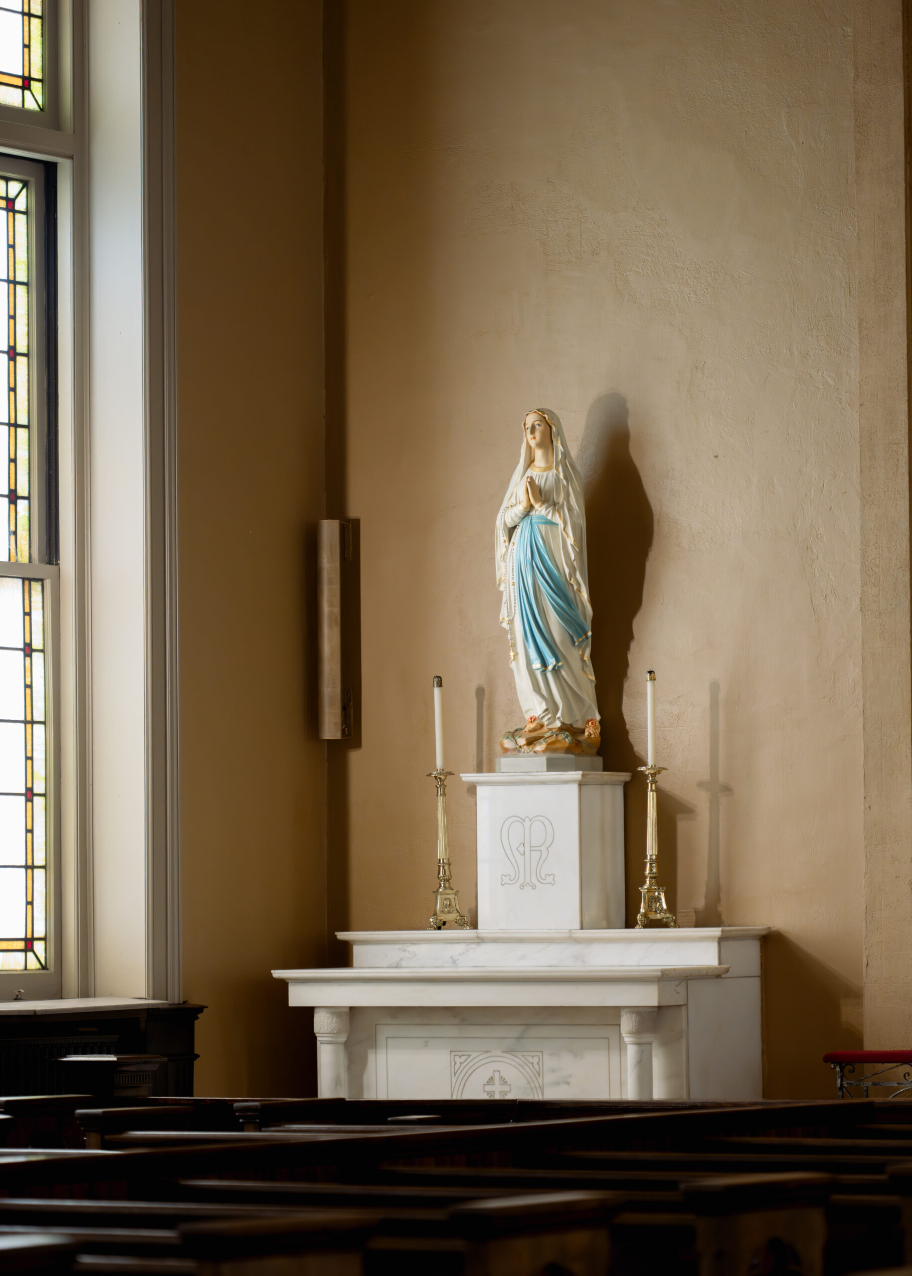 A statue of Mary at St. Mary's of the Seven Sorrows in downtown Nashville ahead of a catholic wedding mass